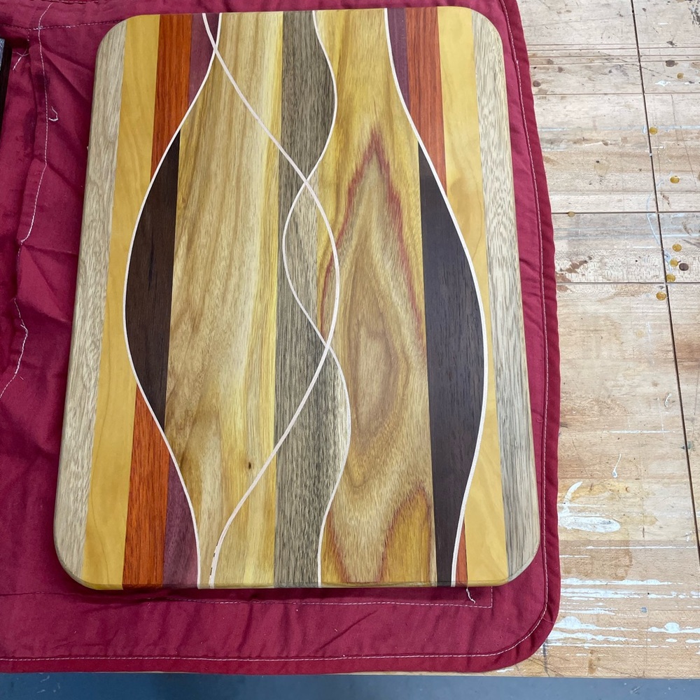 Colorful Wooden Cutting Board with Wavy Design